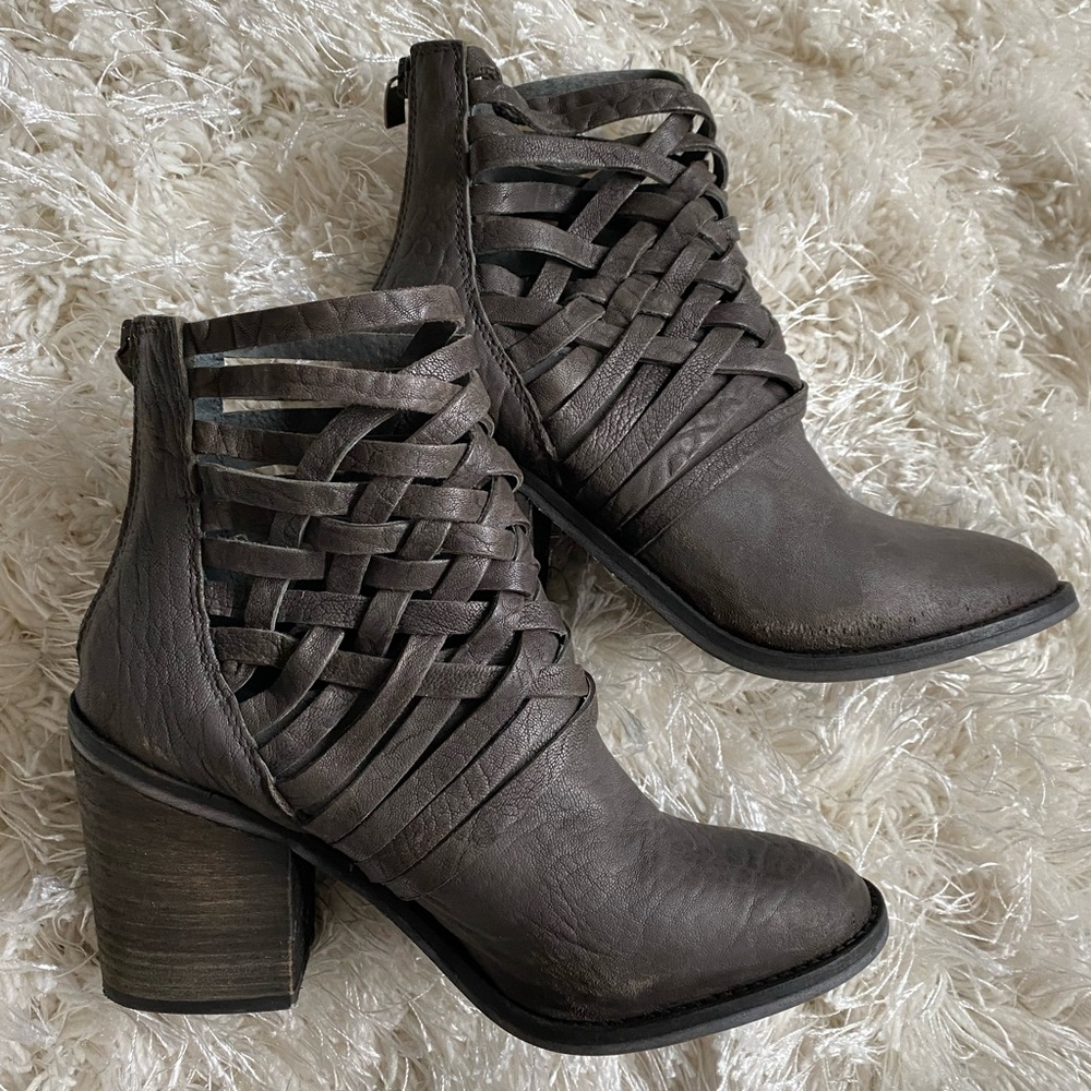 New in Box Free People braided leather booties in Slate. Size 37